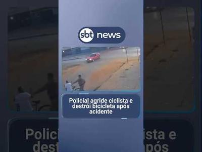 Policial agride ciclista e destrói bicicleta após acidente