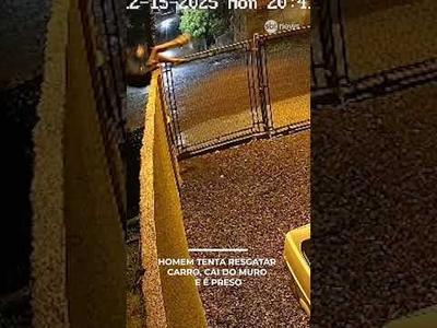 Flagra: Homem cai ao pular muro de pátio da polícia para recuperar carro apreendido | #SBTManhã