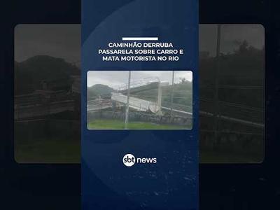 Caminhão derruba passarela sobre carro e mata motorista em rodovia de Magé (RJ) | #SBTBrasil