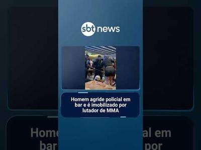 Homem agride policial em bar e é imobilizado por lutador de MMA | #SBTManhã