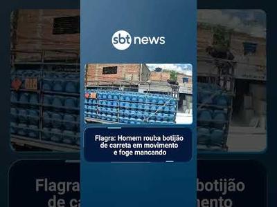Flagra: Homem rouba botijão de carreta em movimento e foge mancando