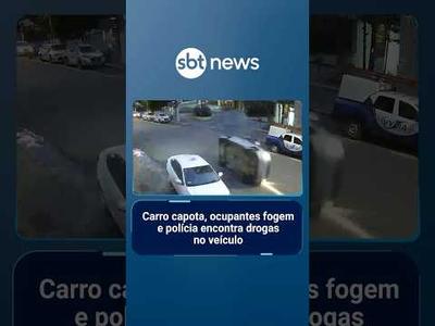 Carro capota, ocupantes fogem e polícia encontra drogas no veículo | #SBTNotícias