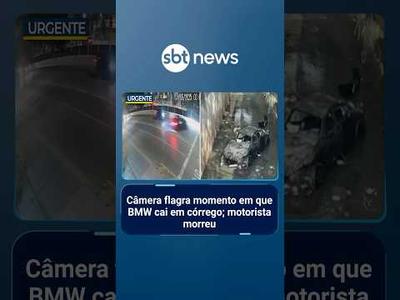 Câmera flagra momento em que BMW cai em córrego de SP; motorista morreu | #PrimeiroImpacto