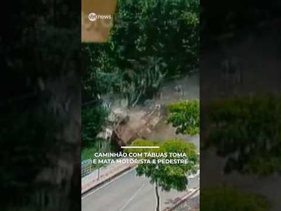 Câmeras registram acidente com caminhão que matou motorista e pedestre em SC | #SBTNotícias