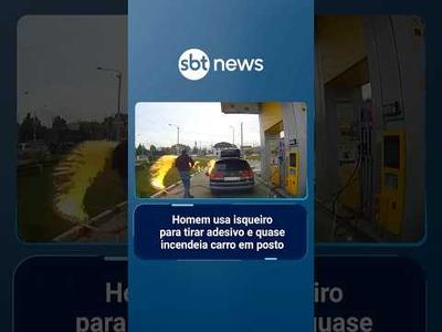 Homem usa isqueiro para tirar adesivo e quase incendeia carro em posto | #SBTManhã