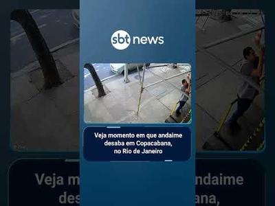 Andaime e parte de marquise desaba em Copacabana (RJ) enquanto homem filmava local