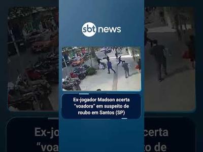 Ex-jogador Madson acerta “voadora” em suspeito de roubo em Santos (SP) | #SBTManha