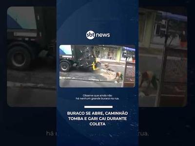 Buraco se abre na rua, caminhão tomba e gari cai durante coleta em Campinas (SP) | #SBTManha