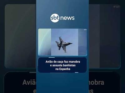 Caça da Aeronáutica assusta banhistas ao desviar de pássaros durante manobra na Espanha | #SBTBrasil