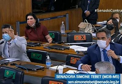 Governistas batem-boca com senadoras por ordem de perguntas a Teich