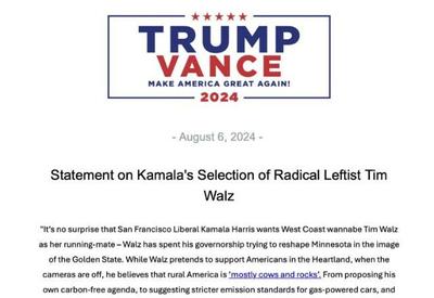 Republicanos reagem à escolha de Tim Walz como vice de Kamala: "perigosamente liberal"