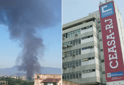 Incêndio de grandes proporções atinge pavilhão da Ceasa-RJ