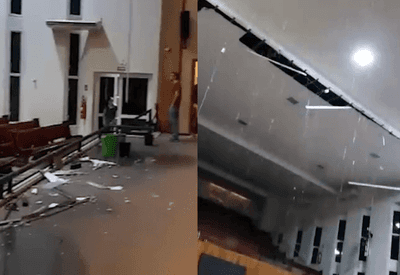 Tempestade causa desabamento de teto de igreja em São José do Rio Preto (SP)