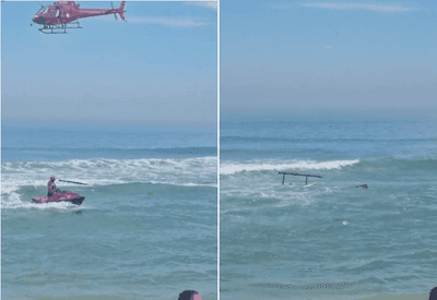 Helicóptero cai no mar da Barra da Tijuca, no Rio de Janeiro