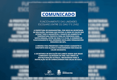Escolas de Mangaratiba (RJ) reduzem horário de funcionamento devido à onda de calor