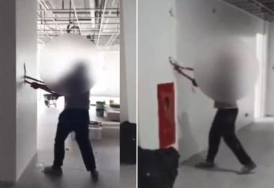 VÍDEO: Trabalhador quebra paredes em obra de escola após alegar atraso no pagamento