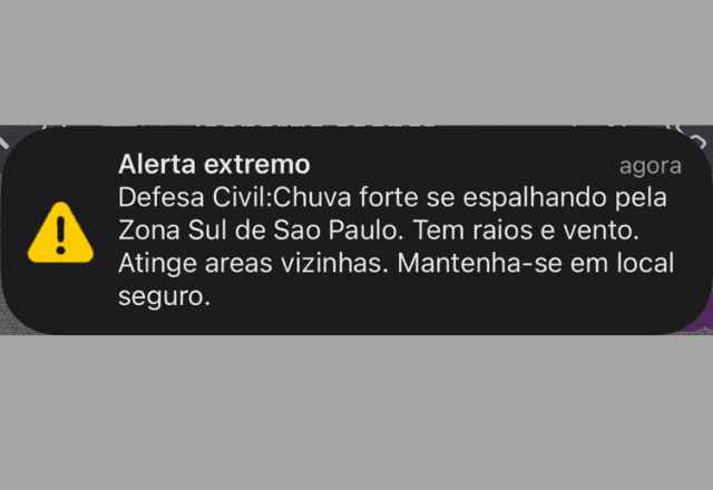 Defesa Civil emite, pela primeira vez, "alerta extremo" por chuvas fortes em São Paulo