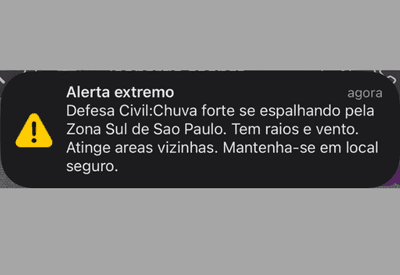Defesa Civil emite, pela primeira vez, "alerta extremo" por chuvas fortes em São Paulo