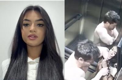 Influenciadora divulga imagens de agressão sofrida do ex-namorado em elevador