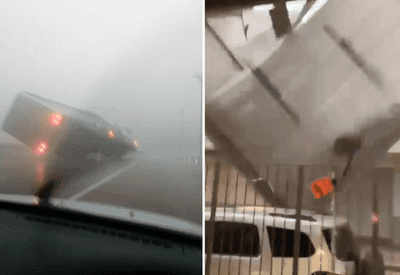 Vento forte tomba carreta em estrada em Porto Alegre