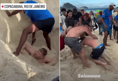 Turista americano fica preso em buraco que ele mesmo cavou em Copacabana (RJ)