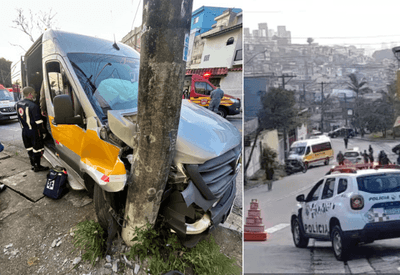 Van escolar com crianças bate em poste em Santo André (SP)