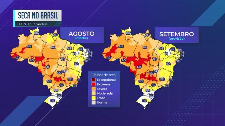 Mapa mostra seca no Brasil