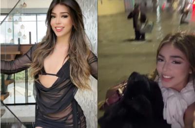 Mc Melody fica presa em enchente no Rio e abandona carro após alagamento