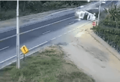 Vídeo mostra momento em que carreta com 60 bois tomba em Lajinha (MG)