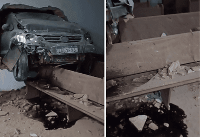 Carro fica preso em parede após invadir igreja no Piauí