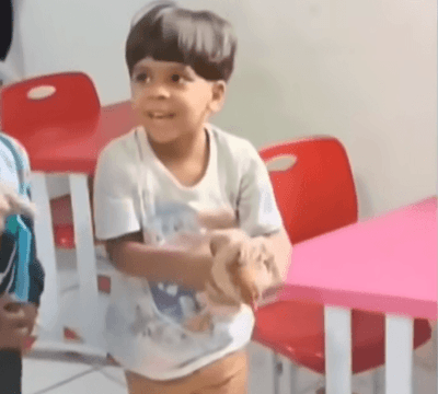 Vídeo: Menino leva galinha de estimação para escola em Goiás