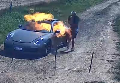 VÍDEO: homem incendeia o próprio Porsche e alega falso sequestro no Paraná