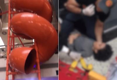 Menina cai de escorregador desmontado em shopping no litoral de São Paulo