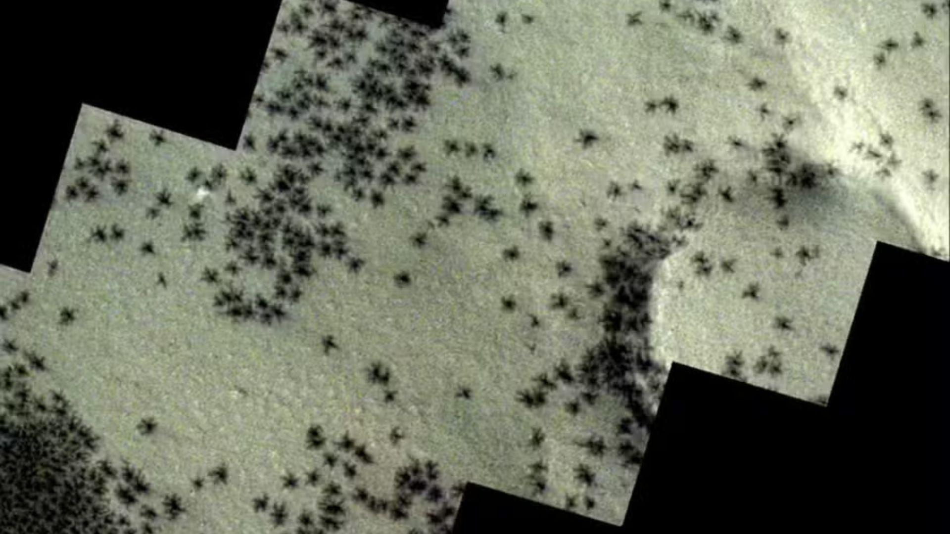 Imagens da Agência Espacial Europeia (ESA) se parecem com formas que se assemelham a aranhas na superfície de Marte (ESA)