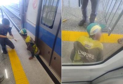 Homem fica preso entre trem e plataforma do metrô de Salvador