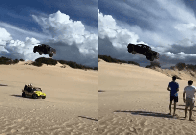 Carro "voa" por cima de buggy em duna e causa acidente em Canoa Quebrada (CE)