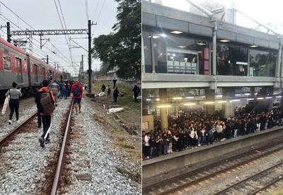 Falha na Linha 12-Safira da CPTM faz passageiros caminharem sobre trilhos em SP