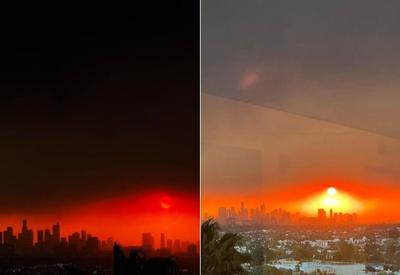 Em Los Angeles, Fernanda Torres registra céu vermelho causado por incêndio florestal