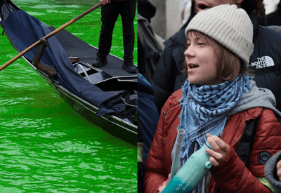 Greta Thunberg é expulsa de Veneza após tingir canal de verde em protesto