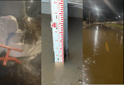 Guaíba atinge cota de inundação e transborda em alguns pontos no Cais Navegantes, em Porto Alegre