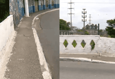 Mulher morre ao cair de viaduto com calçada estreita; moradores fazem denúncia