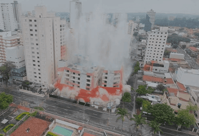 Implosão de antigo hotel em São José dos Campos (SP) dura 6 segundos; veja