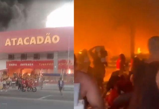 Incêndio de grandes proporções atinge loja em Duque de Caxias (RJ)