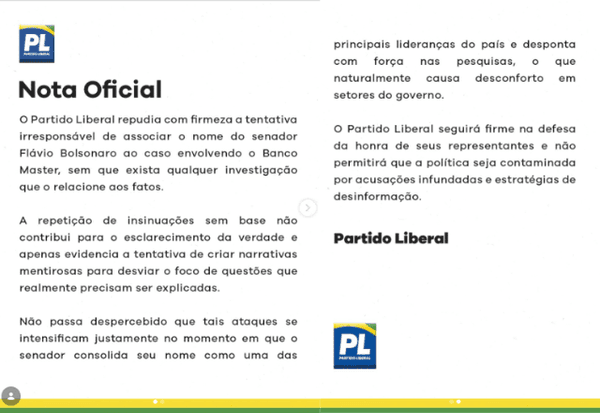 Imagem da notícia: PL reage a “BolsoMaster” e diz que desempenho de Flávio Bolsonaro causa desconforto no governo