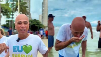 Vídeo: Prefeito de Guarujá toma água do mar após surto de virose