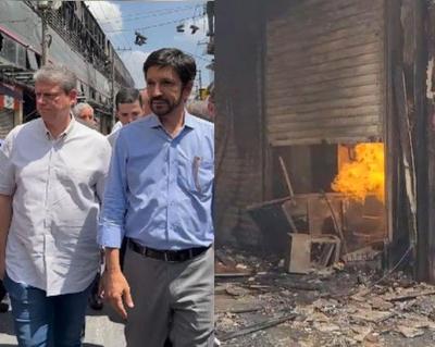 Tarcísio e Nunes participam de vistoria em shopping atingido por incêndio no Brás