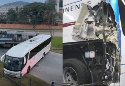 Trem bate na traseira de um ônibus em Joinville (SC); veja vídeo