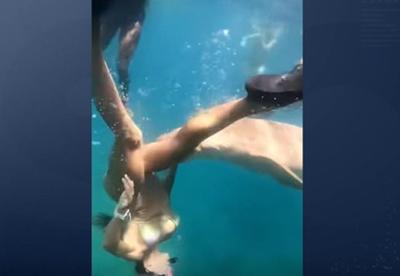 Vídeo mostra momento em que turista é mordida por tubarão em Fernando de Noronha