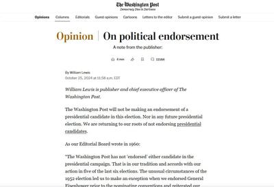 Washington Post anuncia que não apoiará candidato na eleição presidencial dos EUA