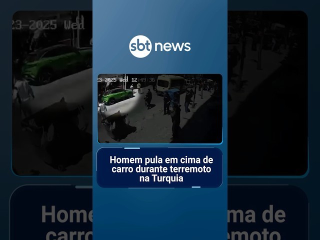 Homem pula em cima de carro durante terremoto na Turquia